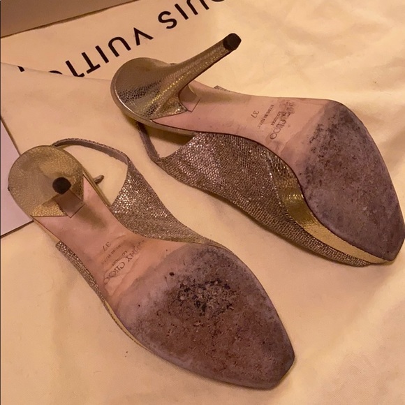 Jimmy Choo Gold Glitter Open toe sling back heels - Picture 4 of 6